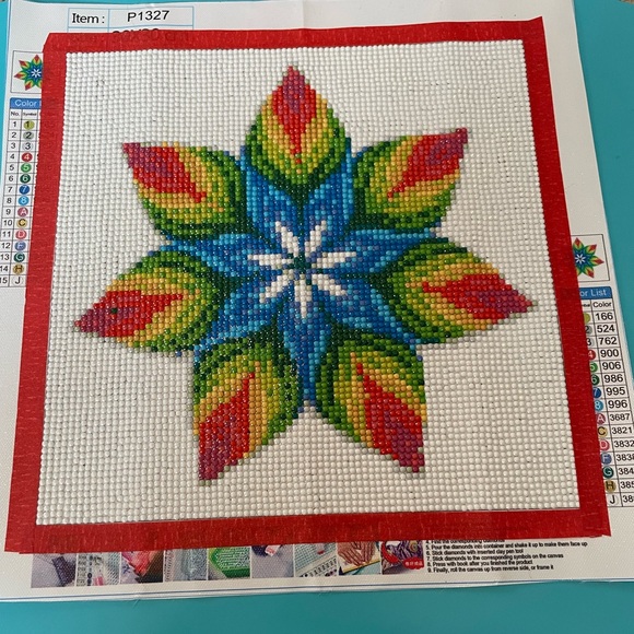 Handmade Diamond Art Completed Geometric Flower - Full Drill - 9 3/8" Square - Picture 1 of 9